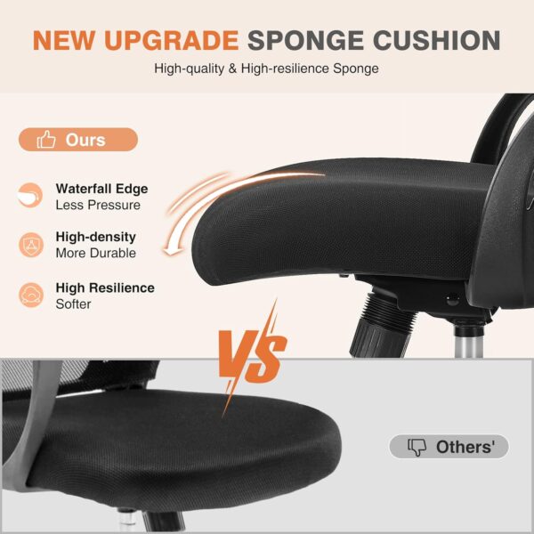 Sweetcrispy Office Computer Desk Chair, Ergonomic Mid-Back Mesh Rolling Work Swivel Task Chairs with Wheels, Comfortable Lumbar Support, Comfy Flip-up Arms for Home, Bedroom, Study, Student, Black - Image 5