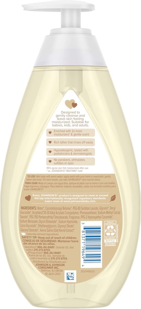Johnson's Skin Nourishing Moisture Baby Body Wash With Vanilla & Oat Scents, Hypoallergenic & Tear Free Baby Bath Wash, Paraben-, Dye-, Sulfate & Phthalate-Free, 20.3 fl. oz - Image 8