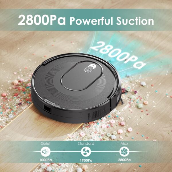 W6+ Robot Vacuum Cleaner,2800Pa Suction,720ml Large Capacity,120 Mins Runtime,Self-Charging Slim Robotic Vacuums,APP/Voice/Remote Control,No Entanglement Suction Port Ideal for Pet (Black) - Image 3
