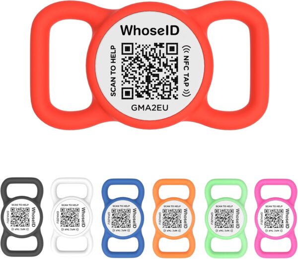 QR Code Dog Tag with NFC - Personalized Silicone ID Tag, Modifiable Online Profile, Multiple Emergency Contacts, Scan QR Code for Pet GPS Location (Small, Red)