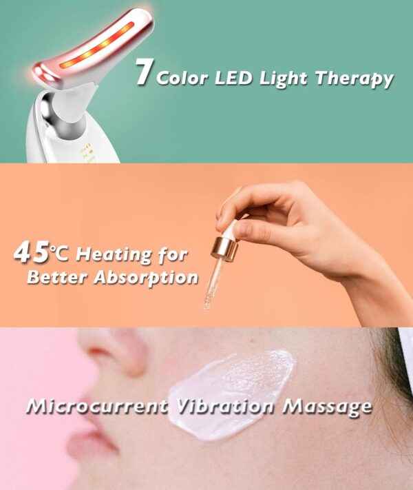 Red-Light-Therapy-for-Face and Neck, Red Light Therapy Wand, 7 Color Led Face Neck Massager for Skin Care, White - Image 2
