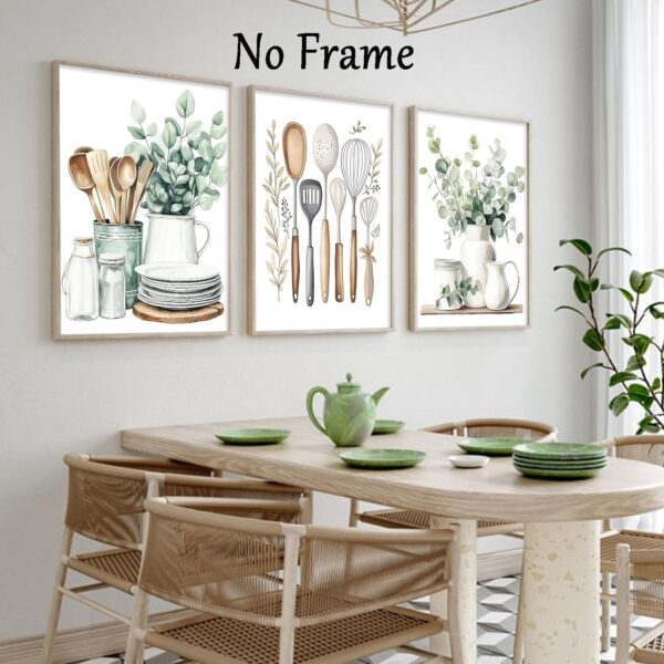 Modern Country Kitchen Wall Art Eucalyptus Leaves Print Minimalist Aesthetic Botanical Poster Sage Green Kitchen Wall Art Watercolor Botanical Plant Prints Boho Farmhouse Pictures 16x24inx3 No Frame - Image 7