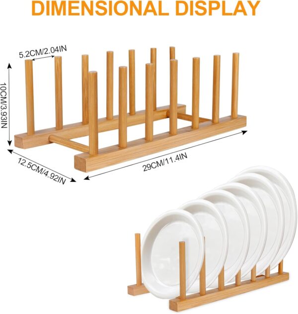 Bamboo Wooden Dish Racks Plate Stand Holder Vertical Drainer Kitchen Cabinet Organizer for Dish, Pots, Lids, Bowls, Cups, and Cutting Boards and Books(2 Packs) - Image 2
