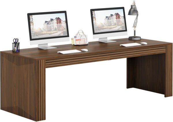 Tribesigns 79-Inch Extra Long Desk, Two Person Double Desk for Home Office, Wooden Long Computer Desk Writing Table for Office, Brown - Image 8