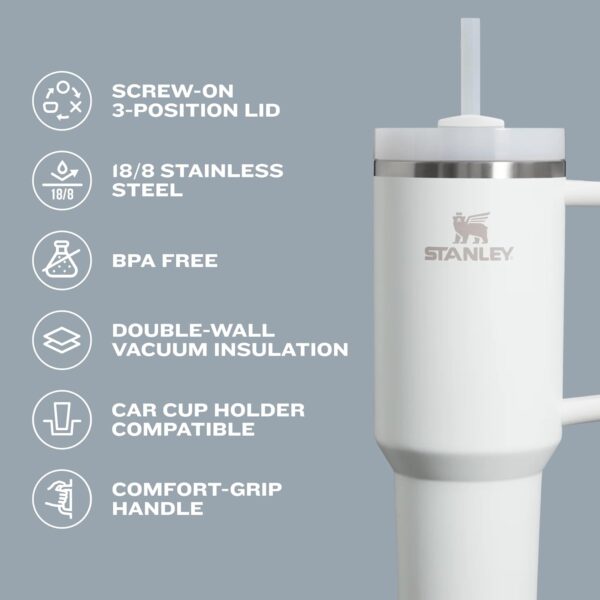 Stanley Quencher H2.0 Tumbler with Handle and Straw 30 oz | Flowstate 3-Position Lid | Cup Holder Compatible for Travel | Insulated Stainless Steel Cup | BPA-Free | Frost - Image 4