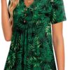 CATHY Womens Short Sleeve Tunic Tops Henley Shirt V Neck Button Up Blouse Casual Pleated Basic Pullover - Image 3