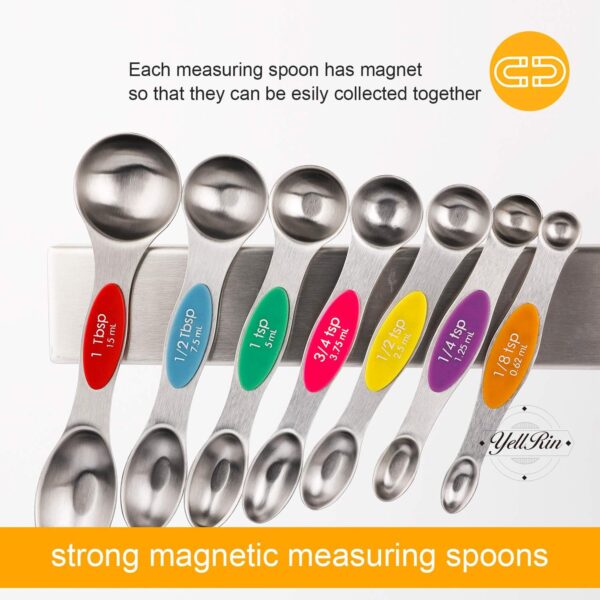 Magnetic Measuring Spoons Set of 8 Stainless Steel Dual Sided Stackable Measuring Spoons Nesting Teaspoons Tablespoons for Measuring Dry and Liquid Ingredients - Image 4