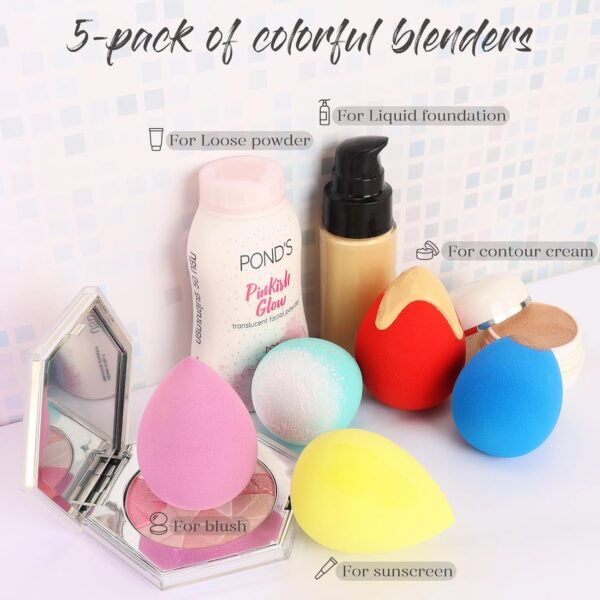 BEAKEY Makeup Sponge 5 Pcs Set, Latex-Free Boun Boun Beauty Sponge for Blending, Makeup Sponges for Foundation, Liquid, Cream and Powder. Blender for Enhanced Make Up Application - Image 6