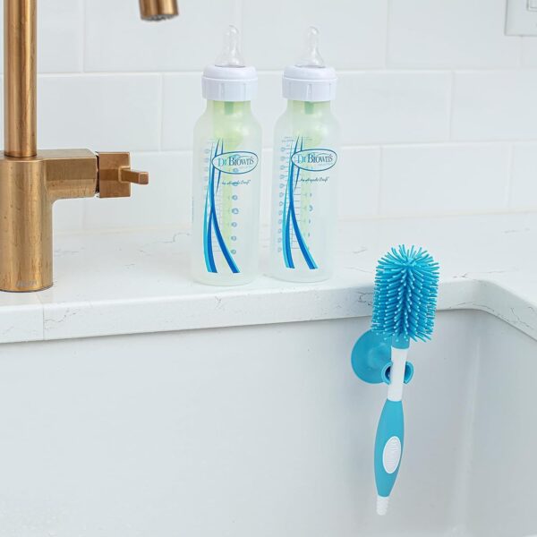 Dr. Brown's Soft Touch No Scratch Baby Bottle Cleaning Brush Nipple Cleaner with Stand and Storage Clip, BPA Free, Blue 1-Pack - Image 7