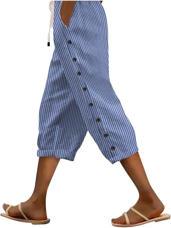 Womens Linen Striped Capris Summer Capri Pants 2025 Cropped Casual Loose Fit Petite Straight Dressy Pinstripe Shorts