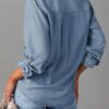Astylish Women Button Down Denim Shirts Casual Long Sleeve V Neck Chambray Blouse Top - Image 3
