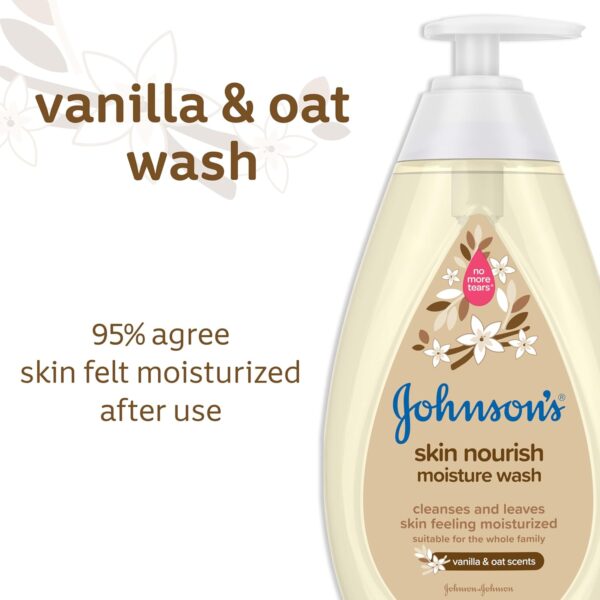 Johnson's Skin Nourishing Moisture Baby Body Wash With Vanilla & Oat Scents, Hypoallergenic & Tear Free Baby Bath Wash, Paraben-, Dye-, Sulfate & Phthalate-Free, 20.3 fl. oz - Image 3