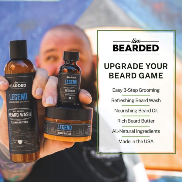 Live Bearded 3-Step Beard Grooming Kit - Wash, Oil and Butter - Made in The USA - All-Natural Ingredients with Shea, Jojoba - Growth Support | Executive Scent - Cedar, Vanilla - Image 4