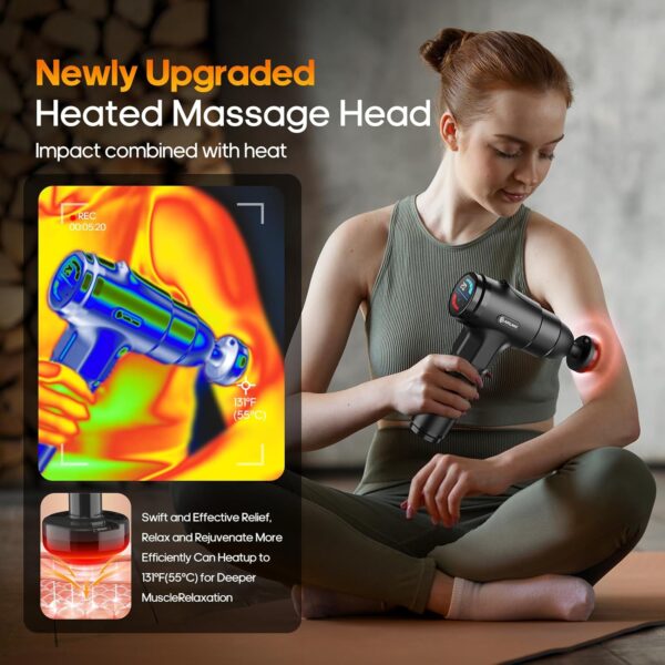 AERLANG Massage Gun with Heat,Deep Tissue Massage Gun, Back and Neck Massager for Pain Relief,Muscle Percussion Massager,Handheld Messager with 7Heads&Silent,Birthday Gifts for Men - Image 2