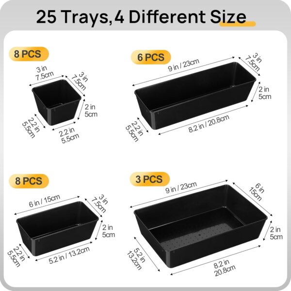 Vtopmart 25 PCS Office Desk Drawer Organizers Set, 4-Size Versatile Plastic Drawer Organizer Trays, Storage Bins for Desk Accessories Office Organizers and Storage, Bathroom, Makeup, Vanity, Black - Image 7
