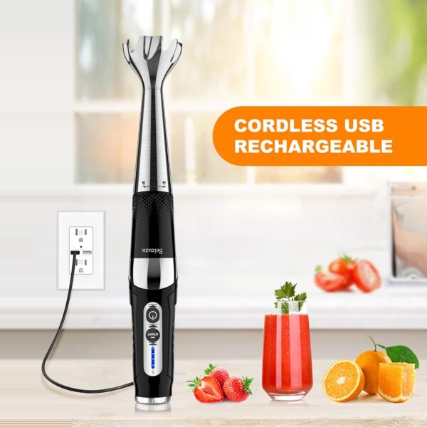 Cordless Hand Blender: 4-in-1 USB Rechargeable Immersion Blender, 21 Variable Speeds & 3-Angle Adjustable with 700ml Chopper, 700ml Beaker, Egg Whisk and Beater for Smoothies, Soup, Baby Food (Black) - Image 2