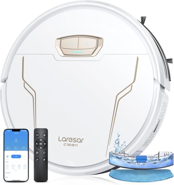 Robot Vacuum and Mop Combo 4000Pa Suction, 3 in1 Robot Vacuum Cleaner with Self-Charging, App&Remote&Voice Control, Robot Vacuum for Pet Hair,Carpet,Hard Floor(White)