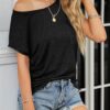 MEROKEETY Women's Casual Cap Sleeve T Shirts Basic Summer Tops Loose Solid Color Blouse - Image 4