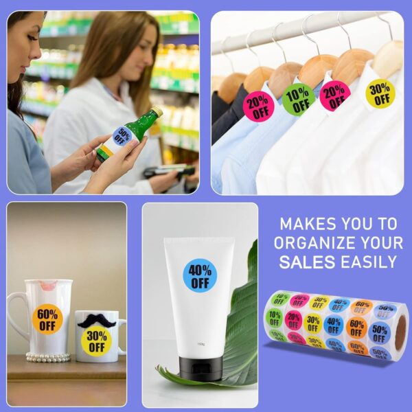 3000 PCS Percent Off Stickers,Discount Stickers 10 to 60 Percent Off Clearance Sticker,Circle Pricemarker Label,Multicolored Percent Off Adhesive Labels for Retail Store Clearance,1Inch 6 Rolls - Image 6