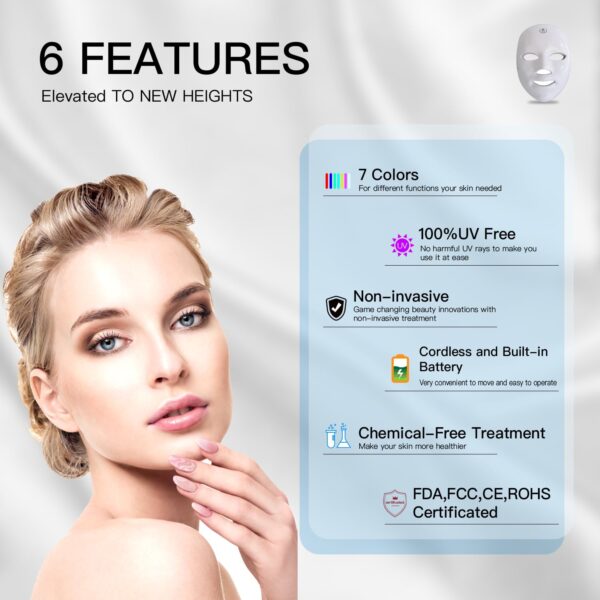 Red Light Therapy Mask for Face, Blue Red LED Light Therapy Device, 7+1 Colors LED Facial Skin Care Mask At Home, USB Rechargeable,Portable - Image 7