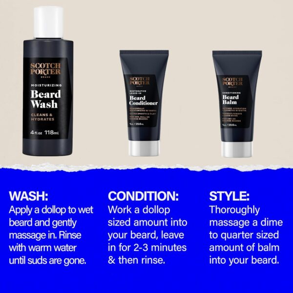 Scotch Porter Beard Blueprint Starter Kit – Wash 4 oz, Conditioner 1 oz & Conditioning Balm 1 oz– Cleanse, Moisturize, Hydrate & Style Coarse, Dry Facial Hair for a Fuller, Healthier-Looking Beard - Image 6