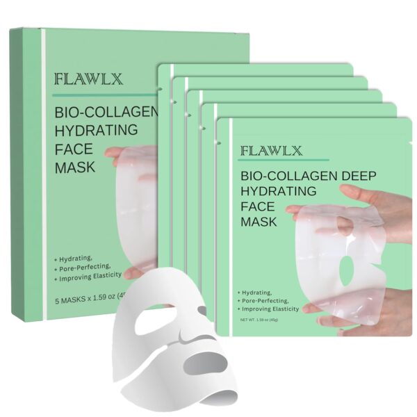 Bio-Collagen Real Deep Face Mask, Hydrating Overnight Hydrogel Mask, Pore Minimizing, Elasticity Boosting, With Natural Ingredients Facial Mask 45g (5-Pack) | TikTok Trend Items