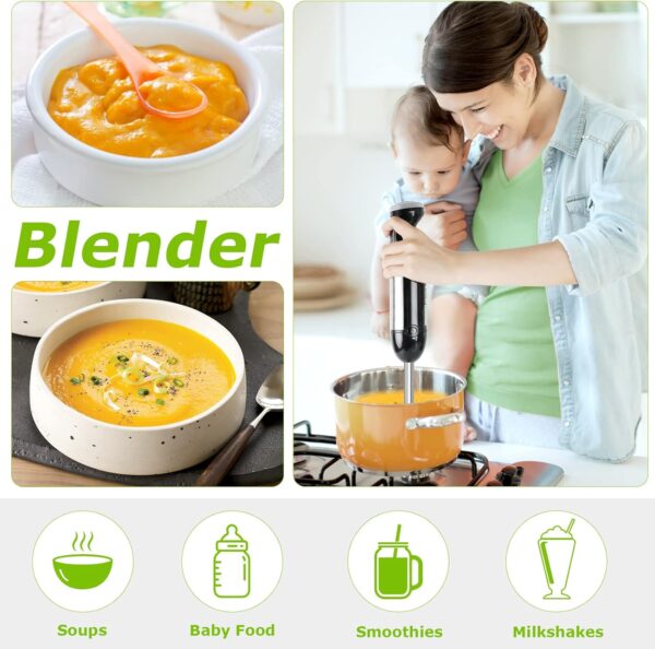 Bonsenkitchen Immersion Blender, 20 Variable Speeds & Turbo, 4-In-1 Stainless Steel Handheld Blender Stick Mixer with Egg Whisk, Beaker & Chopper Bowl - Image 3