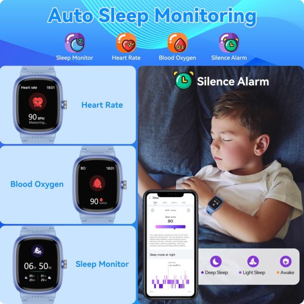 Smart Watch for Kids with Heart Rate Sleep Monitor, Games/Alarm/IP68 Waterproof Smart Watch for Boys Girls, Step Calorie Pedometer Activity Tracker, Kids Fitness Watch Birthday Gifts for Aged 4-16 - Image 3