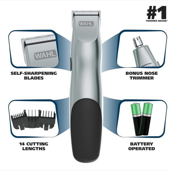 Wahl Groomsman Battery Operated Mens Beard Trimmer for Hair, Nose Hair, and Mustache Grooming Kit, Precision-Ground Blades, 14 Different Trimming Lengths - Model 5621V - Image 2