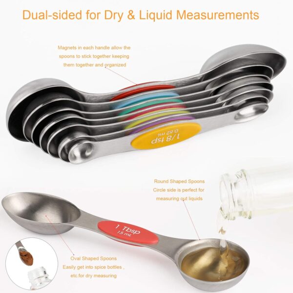 Magnetic Measuring Spoons Set of 8 Stainless Steel Dual Sided Stackable Measuring Spoons Nesting Teaspoons Tablespoons for Measuring Dry and Liquid Ingredients - Image 3