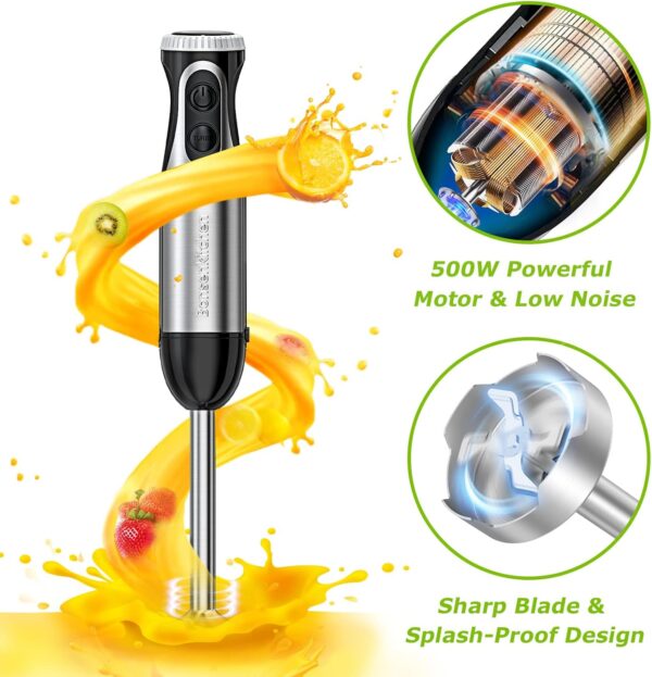 Bonsenkitchen Immersion Blender, 20 Variable Speeds & Turbo, 4-In-1 Stainless Steel Handheld Blender Stick Mixer with Egg Whisk, Beaker & Chopper Bowl - Image 6