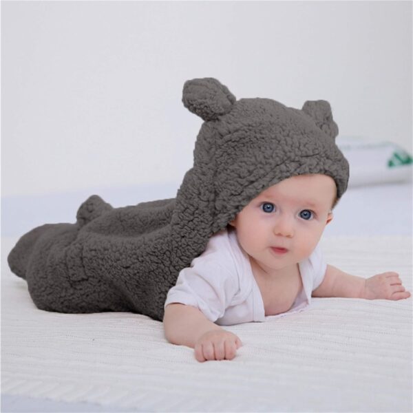 XMWEALTHY Cute Baby Items Newborn Plush Nursery Swaddle Blankets Soft Infant Girls Clothes Dark Grey - Image 3