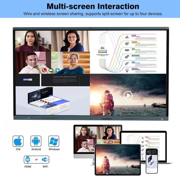 86'' Smart Board, 4K Touch Screen Interactive Whiteboard Display, AI Camera with 8 Mics, Android 13.0 8+128G, All in One Smartboard for Classroom Home Office (Board+Wall Mount) - Image 4