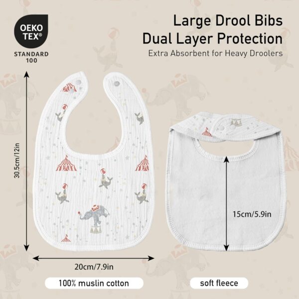 GLLQUEN BABY Muslin Drool Bibs for Boys Girls 8 Pack, Adjustable Baby Bibs for Drooling and Teething, Soft Cotton Baby Bandana Bibs for Newborn Feeding Essentials(Circus) - Image 4