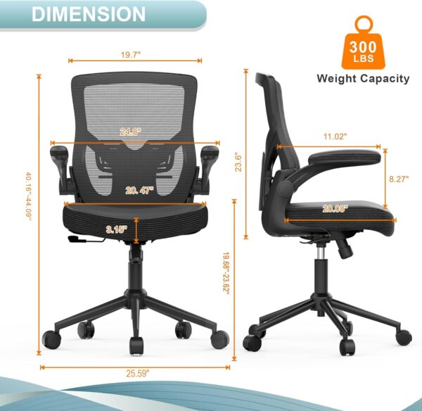 Office Chair, High Back Desk Chair Adjustable Height and Ergonomic Design Home Office Computer Chair Executive Lumbar Support Padded Flip-up Armrest Swivel Task Chair - Image 2