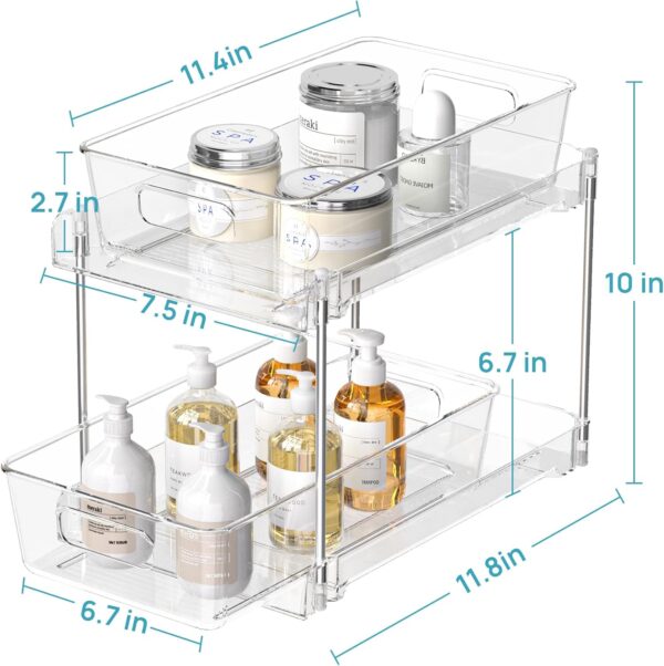 Vtopmart 2 Tier Bathroom Storage Organizer, 2 Pack Clear Under Sink Organizers Vanity Counter Container, Cabinet Drawers Bins, Pull-Out Organization with Track for Pantry, Kitchen - Image 3