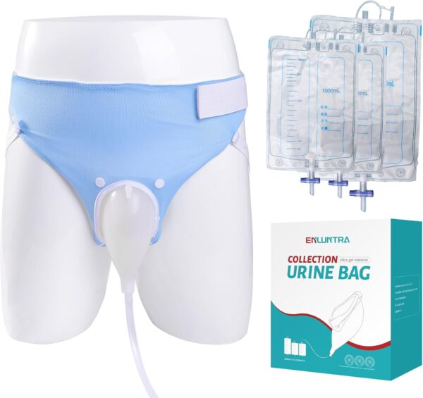 Wearable Urinary Drainage Bag for Men(2000 ML*1+1000 ML*2) ，Reusable Urine Collection Bag，Urinary Drainage Bag System，Elderly Urinalfor Bedridden Patients（Blue)