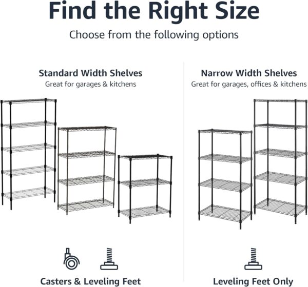 Amazon Basics 3-Shelf Adjustable Heavy Duty Steel Wire Rack Storage Shelving Organizer for Kitchen, Garage, 23.2" L x 13.4" W x 30" H, Black - Image 4
