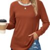 Besshopie Womens Long Sleeve Shirts Crewneck Casual Tunic Tops Fall Fashion Outfits - Image 2