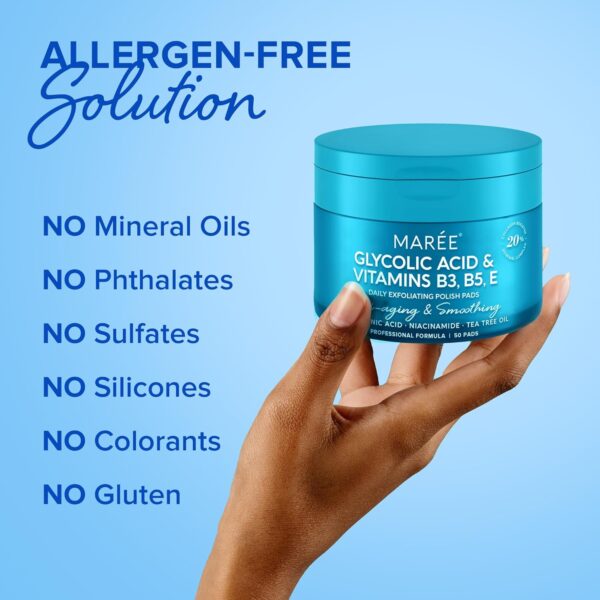 MAREE Glycolic Acid Pads - Toner Pads for Face Cleansing - Tea Tree Oil, Salicylic Acid & Vitamins E, B3, B5 - Facial Peel & Radiance Deep Cleaning Effect - 50 Count - Image 5