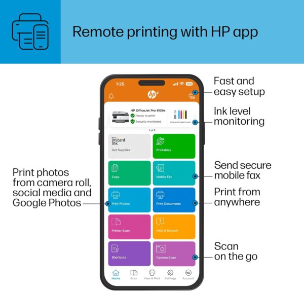 HP OfficeJet Pro 8139e Wireless All-in-One Color Inkjet Printer, Print, scan, Copy, fax, ADF, Duplex Printing Best-for-Home Office, 1 Year of Instant Ink Included - Image 12