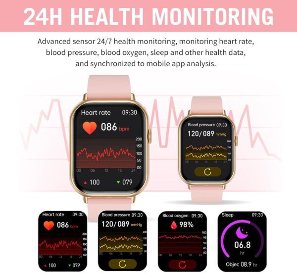 Smart Watches for Men Women (Answer/Make Call), 2.01" HD Screen Fitness Tracker Watch with Blood Pressure/Heart Rate/Sleep Monitor, Smart Watch for Android iOS Phones, IP67 Waterproof Sport Watch - Image 4