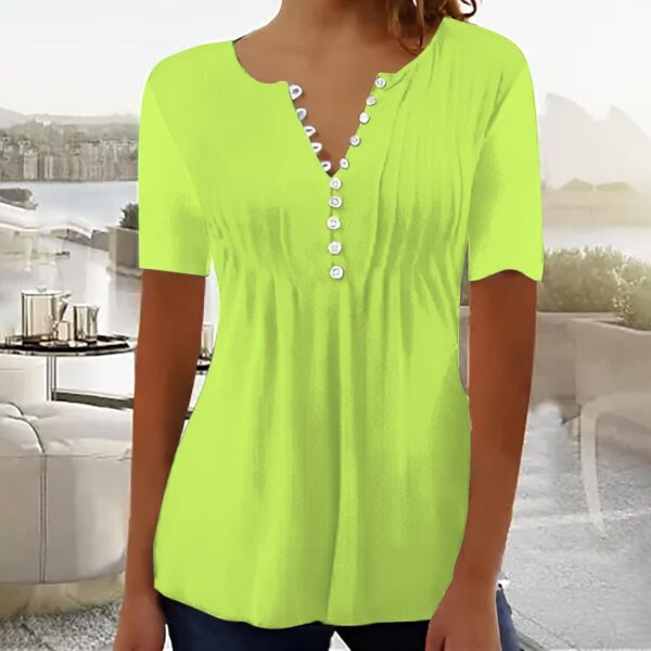 Summer Tops for Women 2025 Vintage Short Sleeve Boho Print Tunic Shirt Button V-Neck Loose Fit Casual Blouse - Image 2
