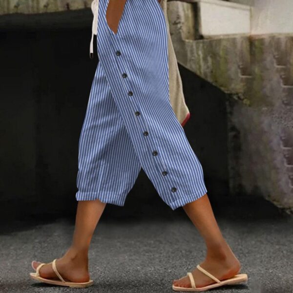 Womens Linen Striped Capris Summer Capri Pants 2025 Cropped Casual Loose Fit Petite Straight Dressy Pinstripe Shorts - Image 6