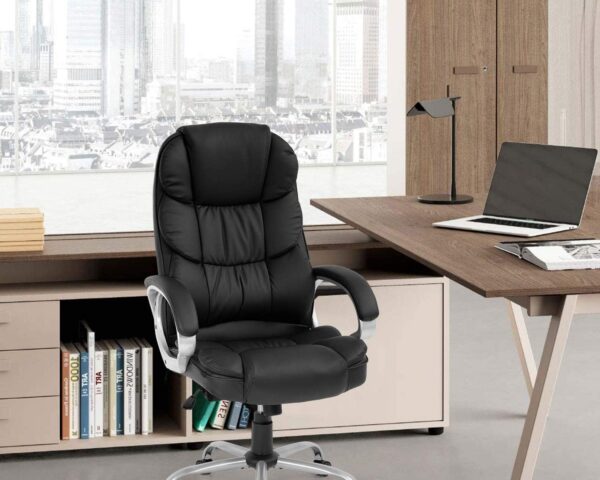 FDW Office Chair Computer High Back Adjustable Ergonomic Desk Chair Executive PU Leather Swivel Task Chair with Armrests Lumbar Support (Black) - Image 7
