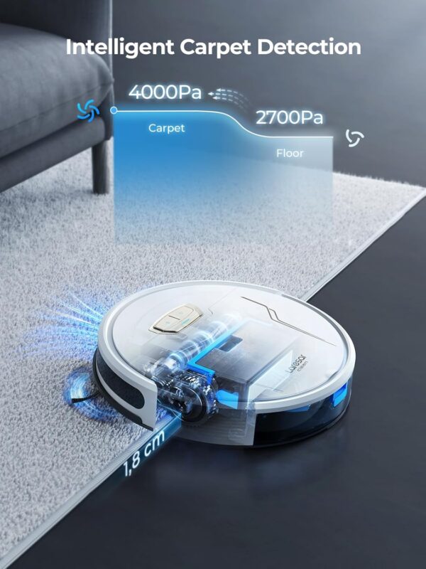 Robot Vacuum and Mop Combo 4000Pa Suction, 3 in1 Robot Vacuum Cleaner with Self-Charging, App&Remote&Voice Control, Robot Vacuum for Pet Hair,Carpet,Hard Floor(White) - Image 2