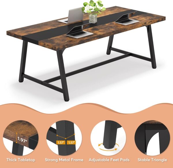 Tribesigns 6FT Rectangle Conference Table, 70.87L x 33.46W x 29.92H Inches Meeting Table for Conference Room, Wood Office Executive Desk with Strong Metal Frame for 6 People, Brown - Image 5