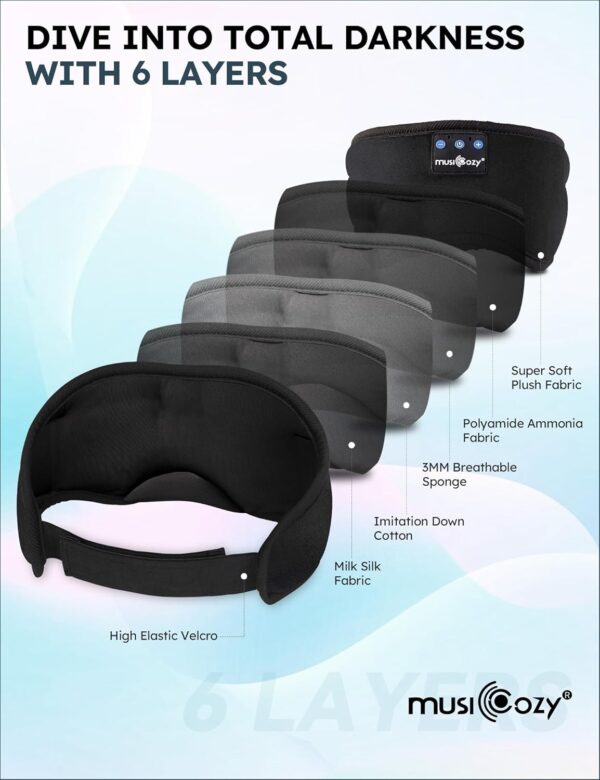 MUSICOZY Sleep Headphones, Bluetooth 5.4 Sleep Mask Headband Headphones Sleeping Eye Mask, Wireless Music Earbuds Earphones with HD Headphones Ultra-Thin Stereo Speakers for Side Sleepers Men Women - Image 6