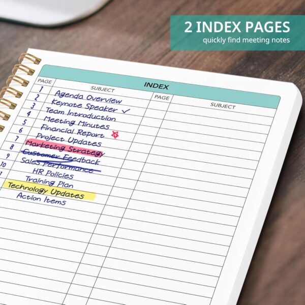 Taja Meeting Notebook for Work Organization - Work notebook with action items, Meeting Minutes Planner Notebook, Perfect Office Supplies for Men & Women - Green - Image 2