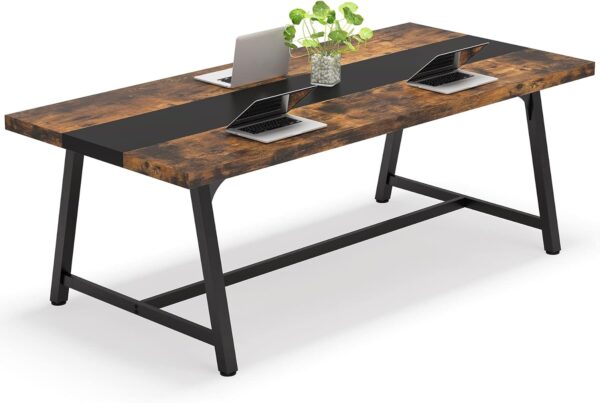 Tribesigns 6FT Rectangle Conference Table, 70.87L x 33.46W x 29.92H Inches Meeting Table for Conference Room, Wood Office Executive Desk with Strong Metal Frame for 6 People, Brown - Image 8